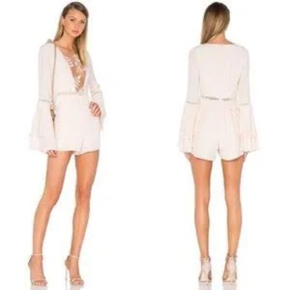 For Love And Lemons Emilia Ruffle Sleeve Romper Pink Boho Revolve Mesh XS EUC - Picture 5 of 11